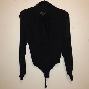 BEBE black chiffon V low cut bodysuit